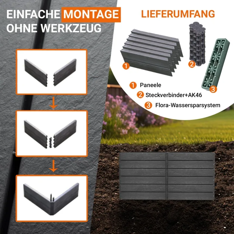 Garantia Ergo Quadro 2 L 75 Hochbeet Stone ergonomisches Gartenhochbeet aus Kunststoff modernes Stecksystem mit Bewässerung für Gemüse Kräuter und Blumen für Garten Terrasse und Außenbereich – Bild 4