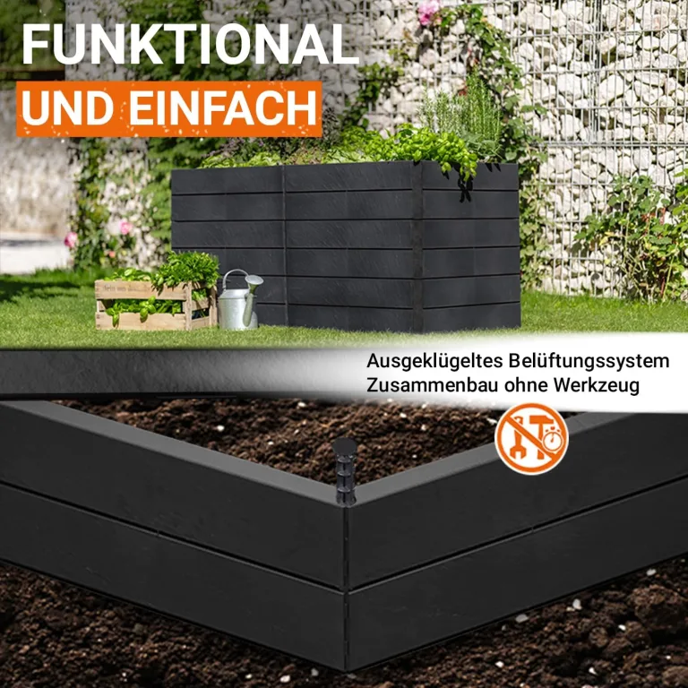 Garantia Ergo Quadro 2 L 75 Hochbeet Stone ergonomisches Gartenhochbeet aus Kunststoff modernes Stecksystem mit Bewässerung für Gemüse Kräuter und Blumen für Garten Terrasse und Außenbereich – Bild 5