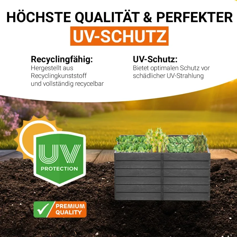 Garantia Ergo Quadro 2 L 75 Hochbeet Stone ergonomisches Gartenhochbeet aus Kunststoff modernes Stecksystem mit Bewässerung für Gemüse Kräuter und Blumen für Garten Terrasse und Außenbereich – Bild 6