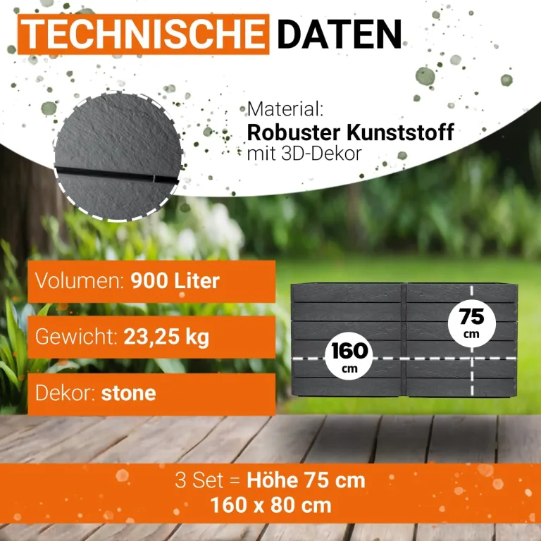 Garantia Ergo Quadro 2 L 75 Hochbeet Stone ergonomisches Gartenhochbeet aus Kunststoff modernes Stecksystem mit Bewässerung für Gemüse Kräuter und Blumen für Garten Terrasse und Außenbereich – Bild 3
