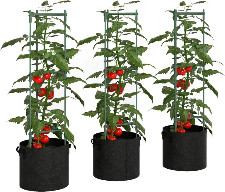 Outsunny Hochbeet mit Rankgitter 83,7 Liter Säcken 3er Set dreieckige Pflanzkasten Tomatenstütze Blumenbeet Rankkasten für Kletterpflanzen Garten, Balkon, 35 x 35 x 120 cm – Bild 1