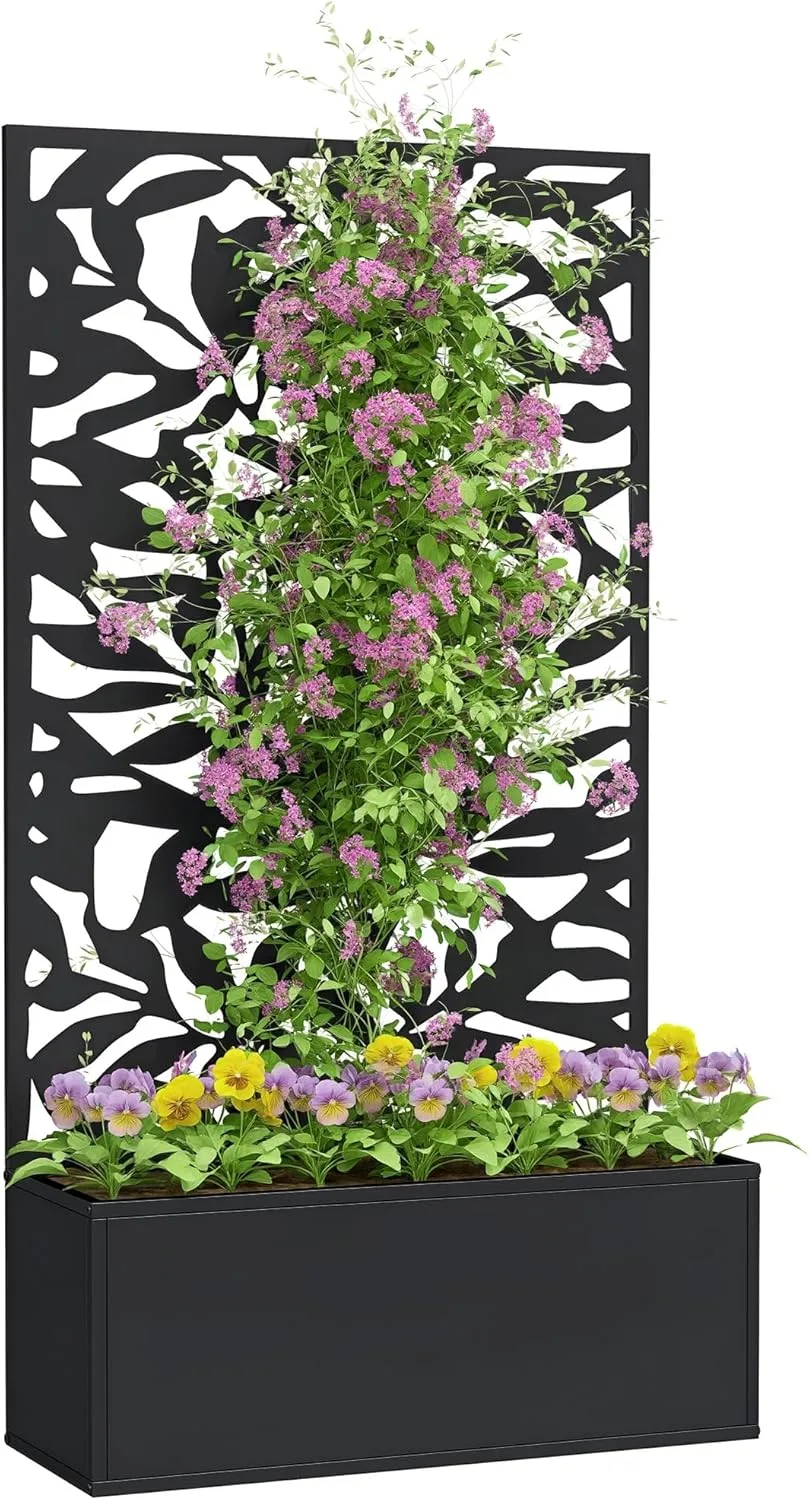 Outsunny Hochbeet Pflanzkasten mit Sichtschutz Pflanzkübel Blumenkasten Metall, Gartenspalier 61 x 23 x 113cm für Garten Balkon Terrasse, Blumenkübel für Kletterpflanzen Korbpflanzen, Blumen - Bild 1