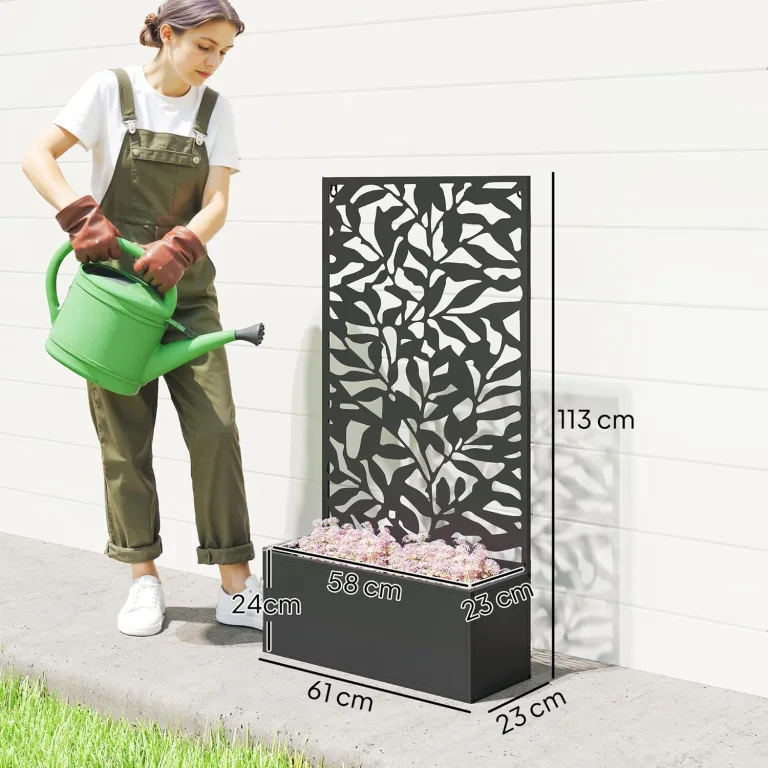 Outsunny Hochbeet Pflanzkasten mit Sichtschutz Pflanzkübel Blumenkasten Metall, Gartenspalier 61 x 23 x 113cm für Garten Balkon Terrasse, Blumenkübel für Kletterpflanzen Korbpflanzen, Blumen – Bild 7