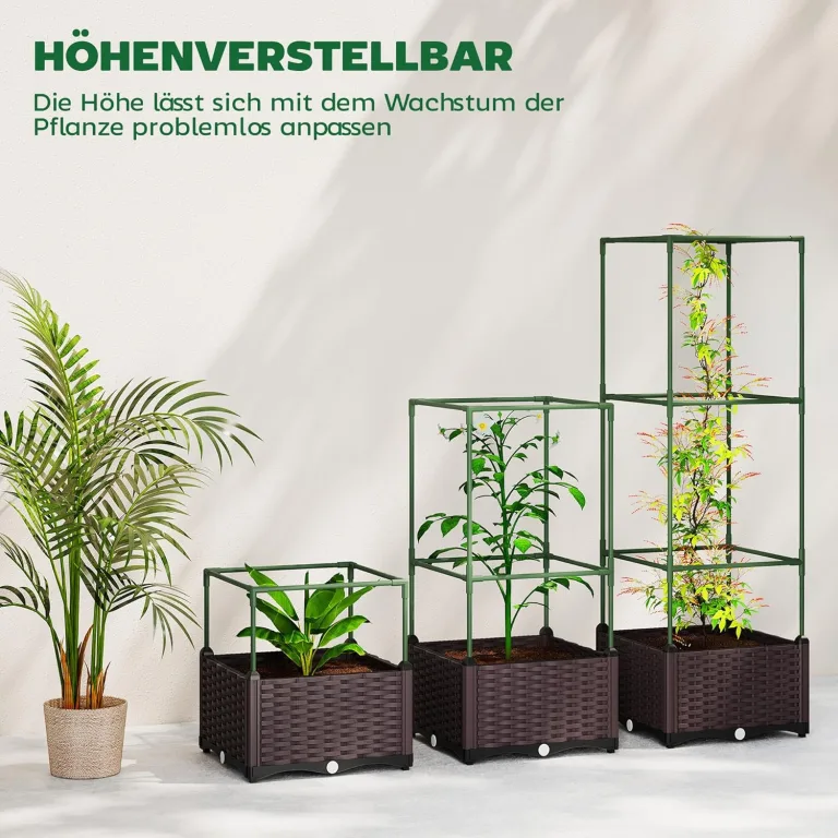 Outsunny Hochbeet mit Rankgitter 3er Set Pflanzkasten Blumenkasten mit Abflusslöchern Blumenbeet Pflanzkübel Blumenkübel Rankkasten für Kletterpflanzen Garten, Balkon, 40 x 40 x 125 cm – Bild 4