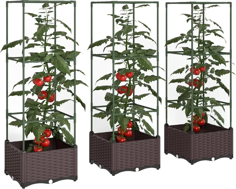Outsunny Hochbeet mit Rankgitter 3er Set Pflanzkasten Blumenkasten mit Abflusslöchern Blumenbeet Pflanzkübel Blumenkübel Rankkasten für Kletterpflanzen Garten, Balkon, 40 x 40 x 125 cm – Bild 1