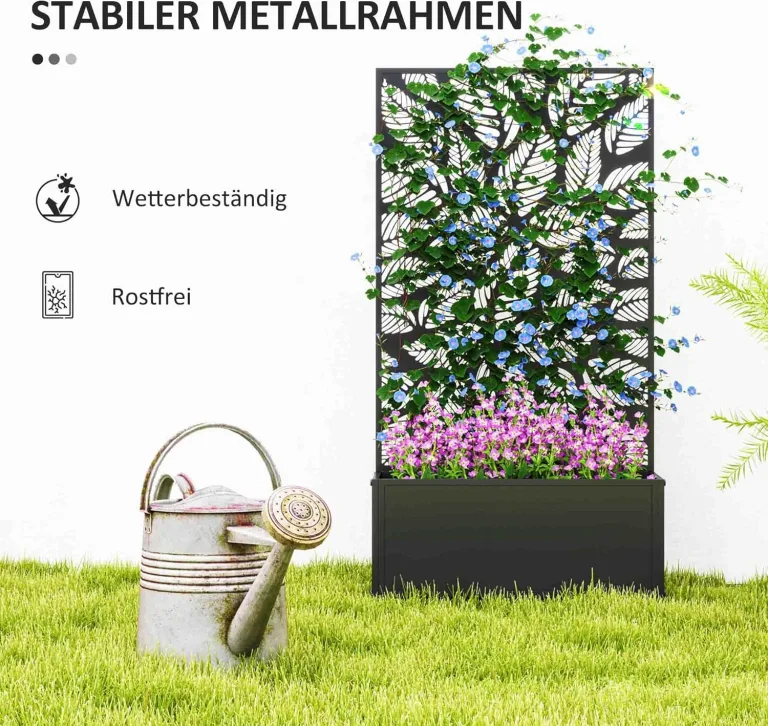 Outsunny Hochbeet Pflanzkasten mit Sichtschutz Pflanzkübel Blumenkasten Metall, Gartenspalier 61 x 23 x 113cm für Garten Balkon Terrasse, Blumenkübel für Kletterpflanzen Korbpflanzen, Blumen – Bild 5