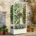 Hochbeet mit Rankgitter und Hängedach, wetterfester Metall-Pflanzkasten mit 4 Rollen und 2 seitlichen Rankgittern für Kletterpflanzen, mobiler Sichtschutz für Terrasse, Balkon und Garten - Thumbnail 10