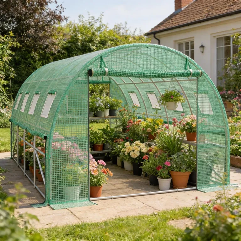 UISEBRT Gewächshaus Foliengewächshaus mit 2 Tür,8 Aufrollbare Fenster mit Moskitonetz,Folientunnel Tomatenhaus aus verzinktem Stahl, PE, Folienzelt inkl. Erdanker & Seilen,400x300x200cm – Bild 1