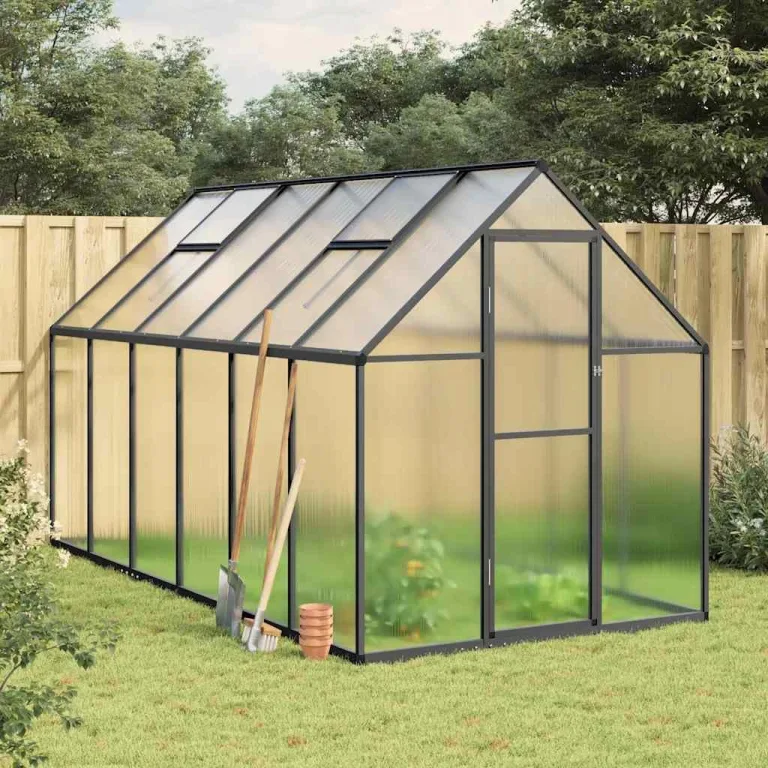 Gewächshaus mit Fundamentrahmen Anthrazit 334x169x195 cm Alu Gartengewächshäuser, Tomatenhaus Treibhaus für Garten, Aufzucht, Terrasse, Außende – Bild 1