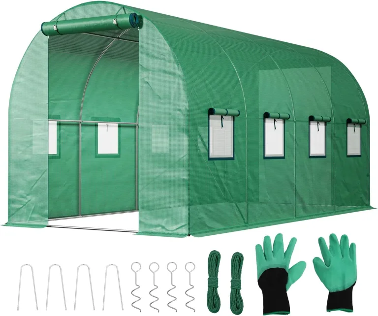Sekey Gewächshaus Winterfest Foliengewächshaus verzinkt 3x2x2m - 6m² Folientunnel Stabil mit 2m Stehhöhe, Treibhaus, Tomatenhaus inkl. 2 Türen & 4 Fenster & Profi-Fixierungs-Set, 140g/m² PE-Folie – Bild 11