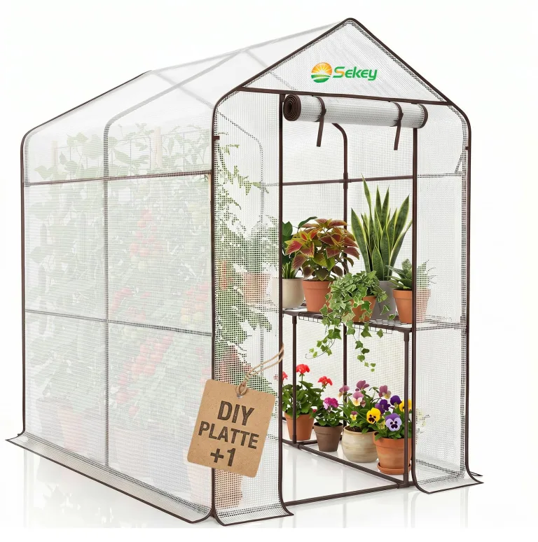 Sekey Gewächshaus mit DIY-Zusatzregal, 190x186x120cm Begehbares Tomatenhaus Winterfest & Stabil, Foliengewächshaus für Tomaten, Pflanzen & Kräuter, UV-beständige Gitterfolie, Werkzeuglose Montage – Bild 1