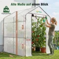 Sekey Gewächshaus mit DIY-Zusatzregal, 190x186x120cm Begehbares Tomatenhaus Winterfest & Stabil, Foliengewächshaus für Tomaten, Pflanzen & Kräuter, UV-beständige Gitterfolie, Werkzeuglose Montage - Thumbnail 5