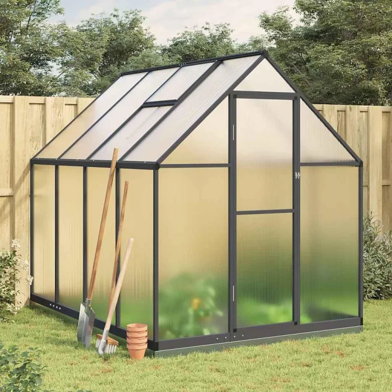 Gewächshaus mit Fundamentrahmen Anthrazit 224x169x202 cm Alu Gartengewächshäuser, Tomatenhaus Treibhaus für Garten, Aufzucht, Terrasse, Außende – Bild 1