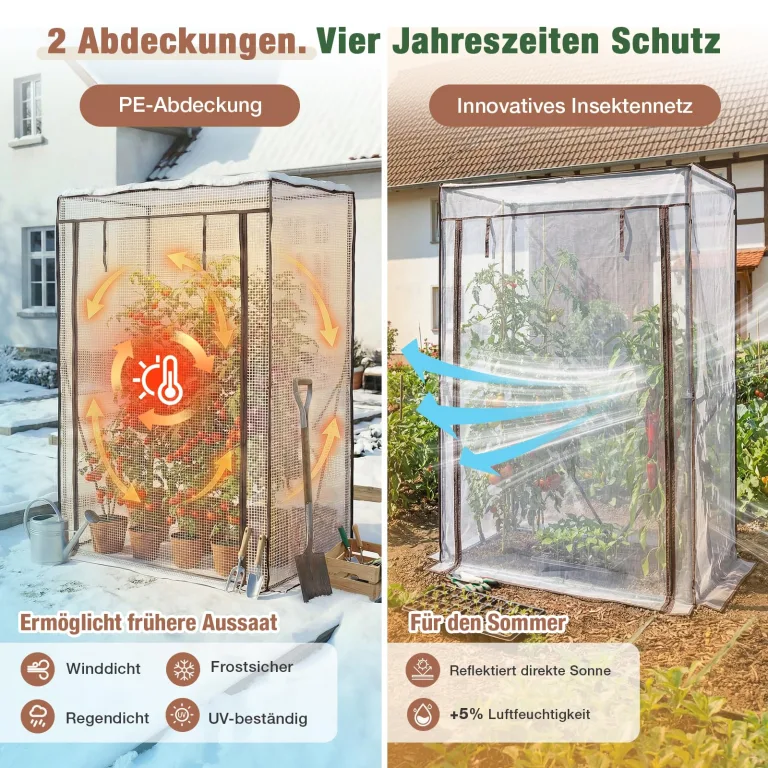 Sekey Gewächshaus Klein mit 2 Abdeckungen 150x100x50 cm, Tomatengewächshaus Foliengewächshaus Tomaten Gewächshaus Balkon, Winterfest & Montagefreundlich, inkl. extra Insektennetz für den Sommer – Bild 4