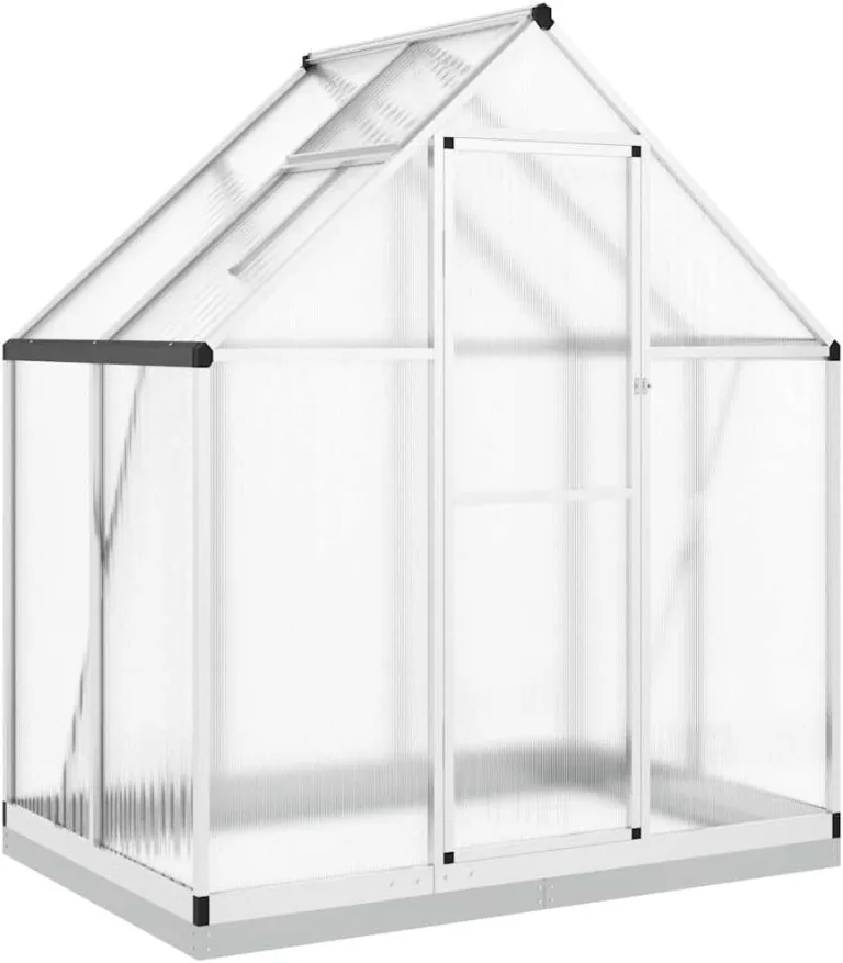 Gewächshaus mit Fundamentrahmen Silbern 169x114x202 cm Alu Gartengewächshäuser, Tomatenhaus Treibhaus für Garten, Aufzucht, Terrasse, Außende – Bild 2