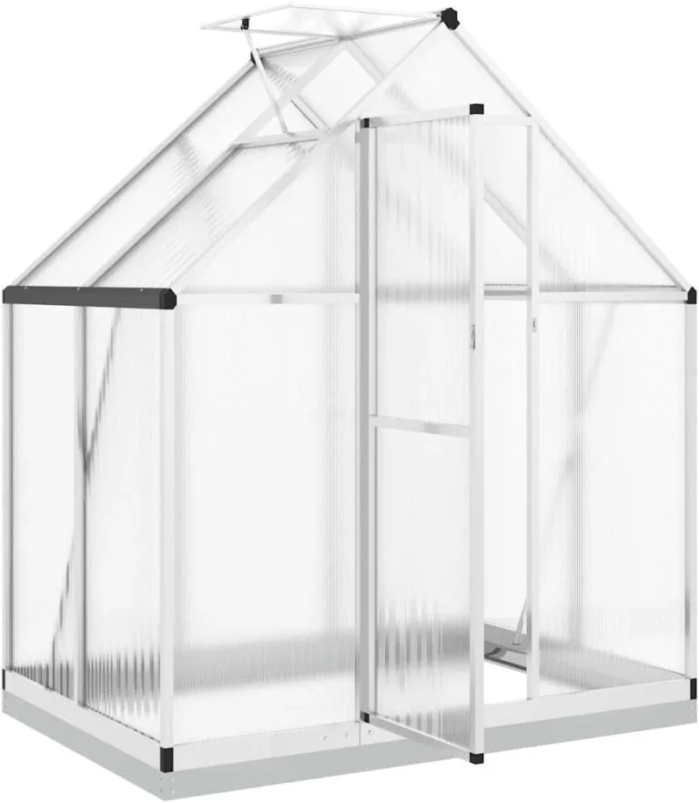 Gewächshaus mit Fundamentrahmen Silbern 169x114x202 cm Alu Gartengewächshäuser, Tomatenhaus Treibhaus für Garten, Aufzucht, Terrasse, Außende – Bild 6