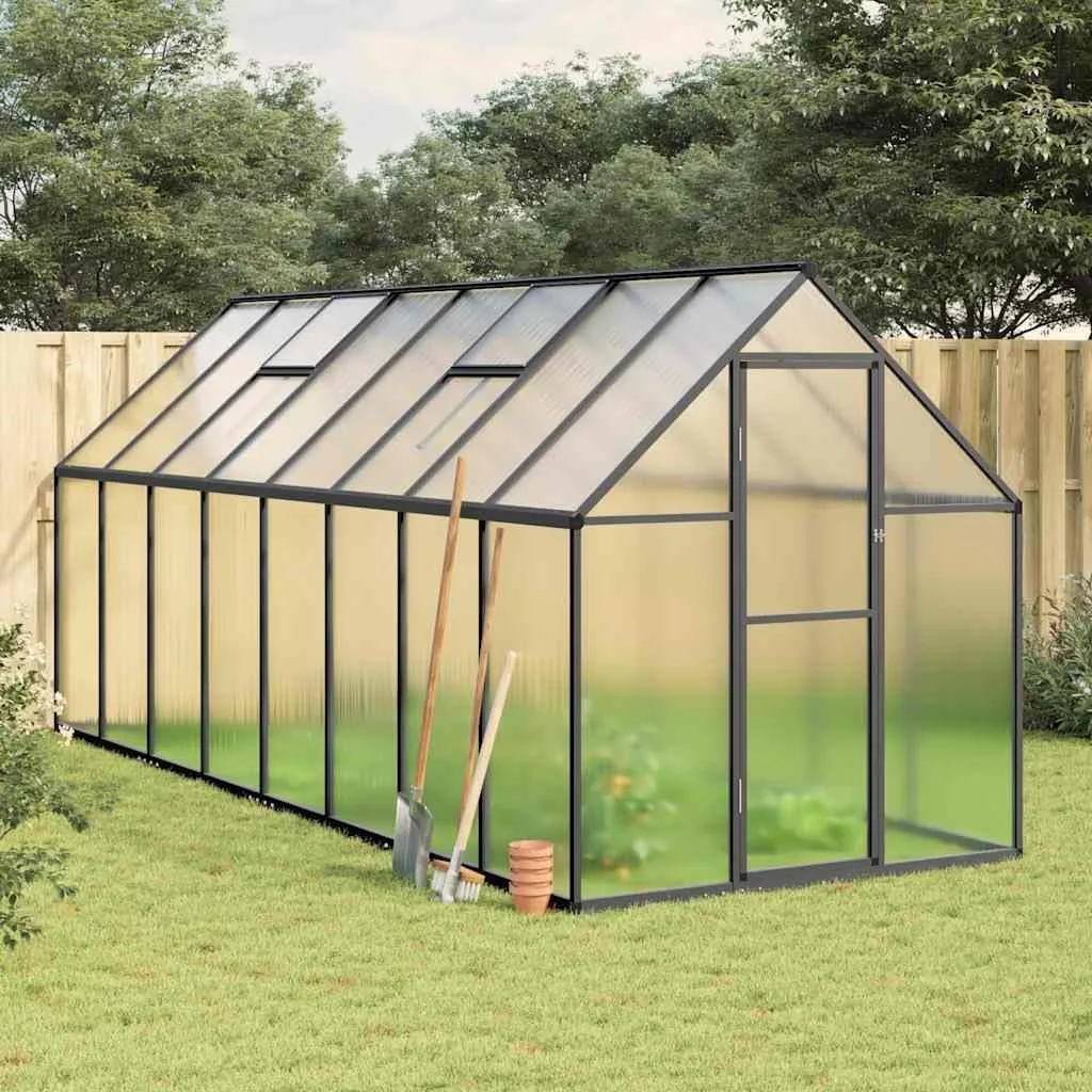 Gewächshaus mit Fundamentrahmen Anthrazit 445x169x195 cm Alu Gartengewächshäuser, Tomatenhaus Treibhaus für Garten, Aufzucht, Terrasse, Außende - Bild 1
