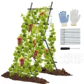 COSTWAY Gurke Rankhilfe Set, A-förmig, Rankgitter mit Gartennetz & Clips, Pflanzenhalter Metall, Pflanzenstütze für Kletterpflanzen Blumen Gemüse, Pflanzenspalier, 80 x 93 x 190 cm, Schwarz - Thumbnail 1