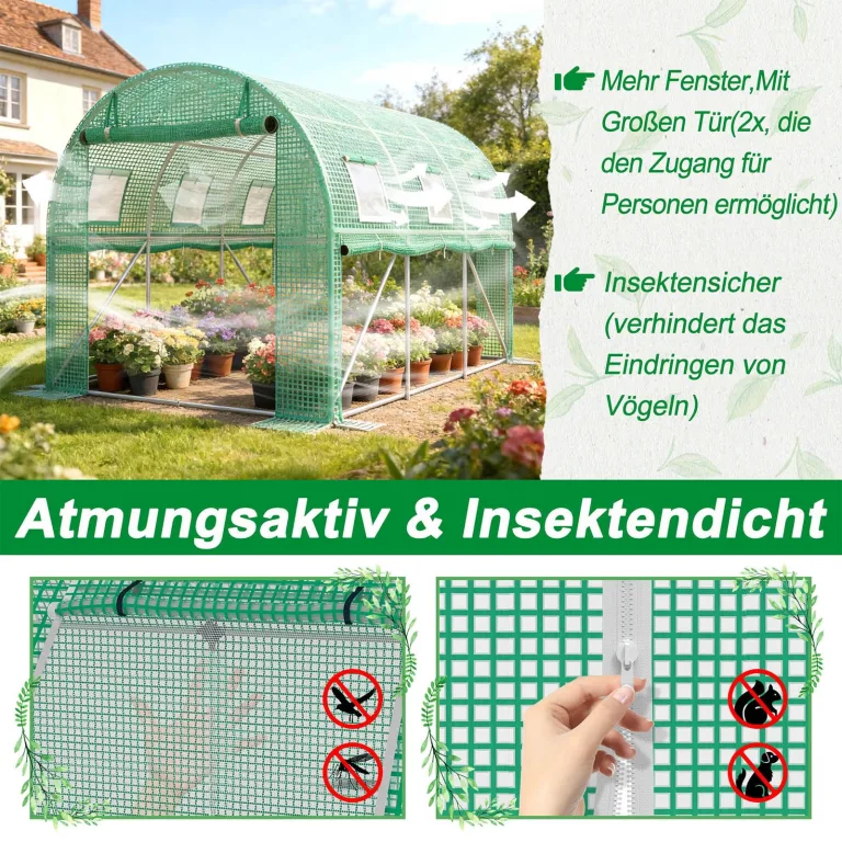 LZQ Gewächshaus Foliengewächshaus Tunnelgewächshaus Tomatenhaus 3x2x2 m, begehbares Gartengewächshaus, Folientunnel Gewächshaustunnel pflanztunnel Treibhaus mit Fenstern & Reißverschlusstüren – Bild 5