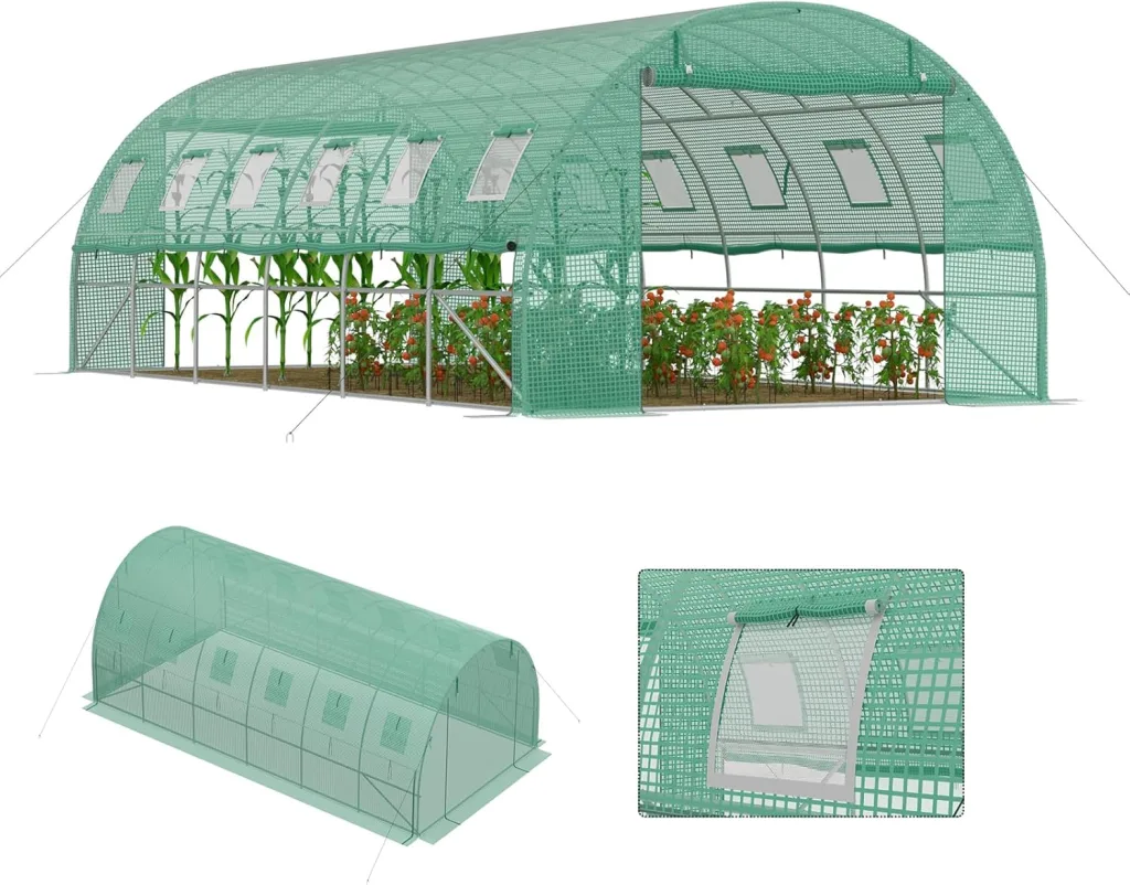 Gewächshaus Foliengewächshaus Tunnelgewächshaus Tomatenhaus 3x6x2 m, begehbares Gartengewächshaus, Folientunnel Gewächshaustunnel pflanztunnel Treibhaus mit Fenstern & Reißverschlusstüren