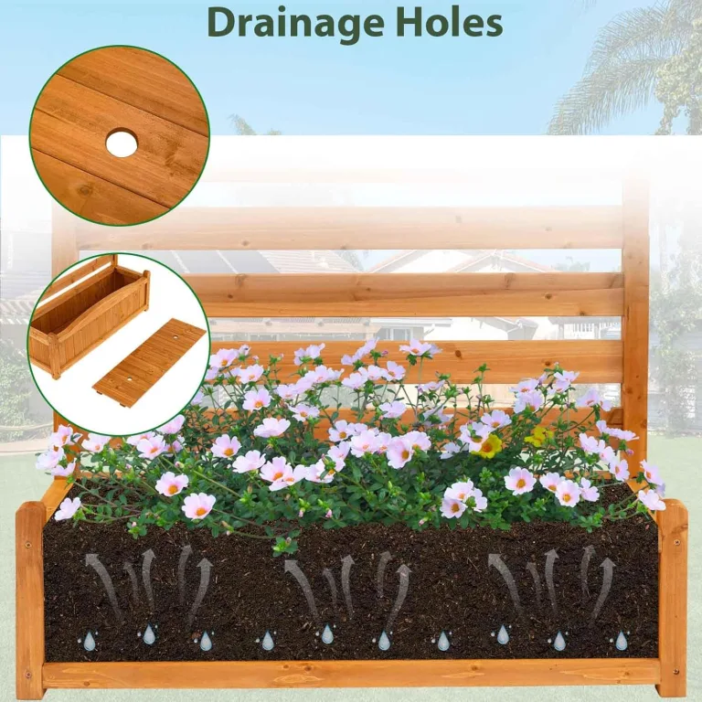 HOMASIS 2 Blumenkästen mit Gartenzaun, Holz Pflanzkasten mit Sichtschutz, Hochbeet mit Spalier & Abluflöchern, DIY modulare Pflanzkübel mit Gartenspalier für Garten Balkon Terrasse (2 Zäune) – Bild 3