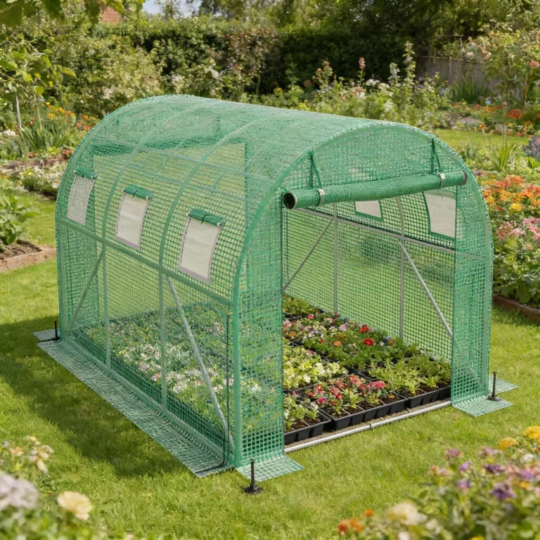 XMTECH Gewächshaus 3x2 m (6 m²) – Garten Foliengewächshaus mit 6 Fenstern, UV-beständig, verzinkter Stahlrahmen, Moskitonetz, ideal für Gemüse, Tomaten, Blumen, Tomatenhaus, grün – Bild 8