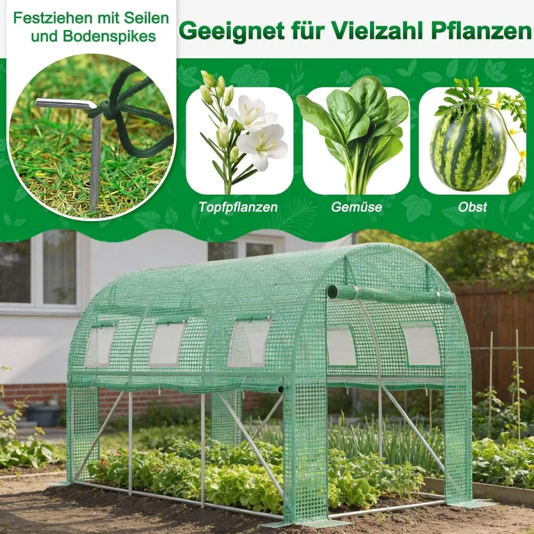 Gewächshaus Foliengewächshaus Tunnelgewächshaus Tomatenhaus 3x4x2 m, begehbares Gartengewächshaus, Folientunnel Gewächshaustunnel pflanztunnel Treibhaus mit Fenstern & Reißverschlusstüren – Bild 3