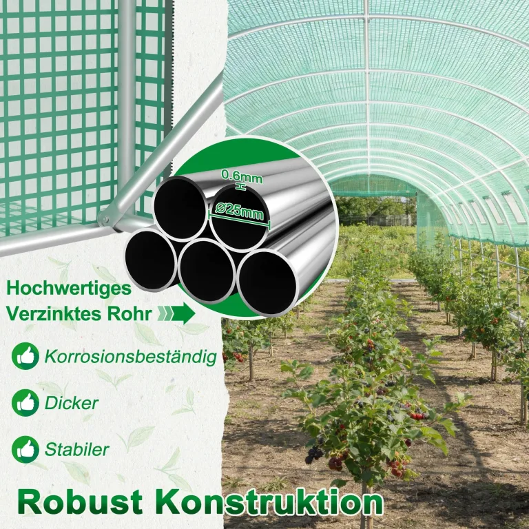 Gewächshaus 300x200x200cm Foliengewächshaus Winterfest Folientunnel UV-Schutz Tomatenhaus Pflanztunnel für Frucht Gemüse Blumen Pflanzenzelt mit Fenster Treibhaus inkl. Erdanker & Seilen – Bild 4