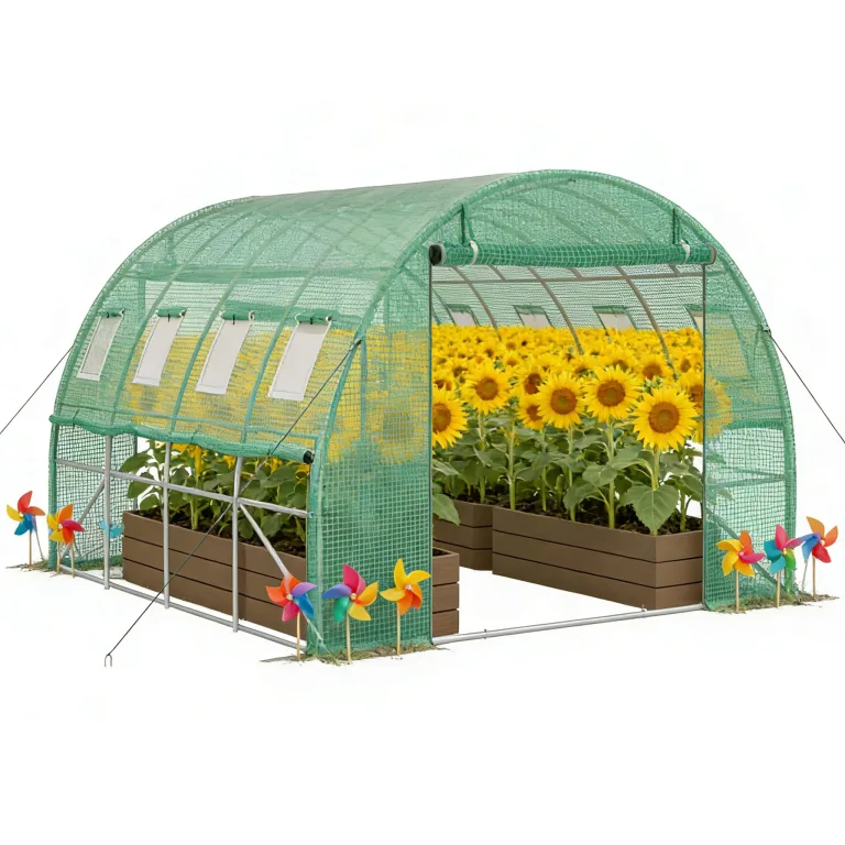 Gewächshaus 300x200x200cm Foliengewächshaus Winterfest Folientunnel UV-Schutz Tomatenhaus Pflanztunnel für Frucht Gemüse Blumen Pflanzenzelt mit Fenster Treibhaus inkl. Erdanker & Seilen – Bild 10