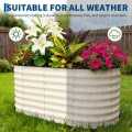 Pflanzbeet Hochbeet 120x60x60 cm—Ovales Stahlblech 0.6mm, 2-teilig, Schnell Aufbaubar, Outdoor, Für Gemüse Früchte, Mit Anti-Schnitt-Schutzleiste, Cremeweiß - Thumbnail 3