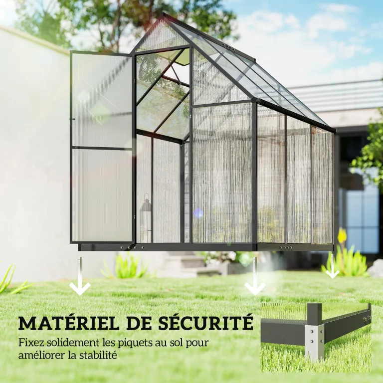 Outsunny Gewächshaus aus Aluminium und Polycarbonat, Gewächshaus mit verstellbarem Fenster und Flügeltür, wetterfestes Außenhaus für Pflanzen, Blumen, Gemüsegarten und Setzlinge, transparent – Bild 5