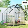 Outsunny Gewächshaus aus Aluminium und Polycarbonat, Gewächshaus mit verstellbarem Fenster und Flügeltür, wetterfestes Außenhaus für Pflanzen, Blumen, Gemüsegarten und Setzlinge, transparent - Thumbnail 2