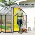 Outsunny Gewächshaus aus Aluminium und Polycarbonat, Gewächshaus mit verstellbarem Fenster und Flügeltür, wetterfestes Außenhaus für Pflanzen, Blumen, Gemüsegarten und Setzlinge, transparent - Thumbnail 6