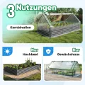 Quictent Hochbeet mit Abdeckung, Pflanzkasten-Set für den Außenbereich,Gewächshaus mit 2 große Fenster mit Reißverschluss, 240x120x30cm, Transparent - Thumbnail 3