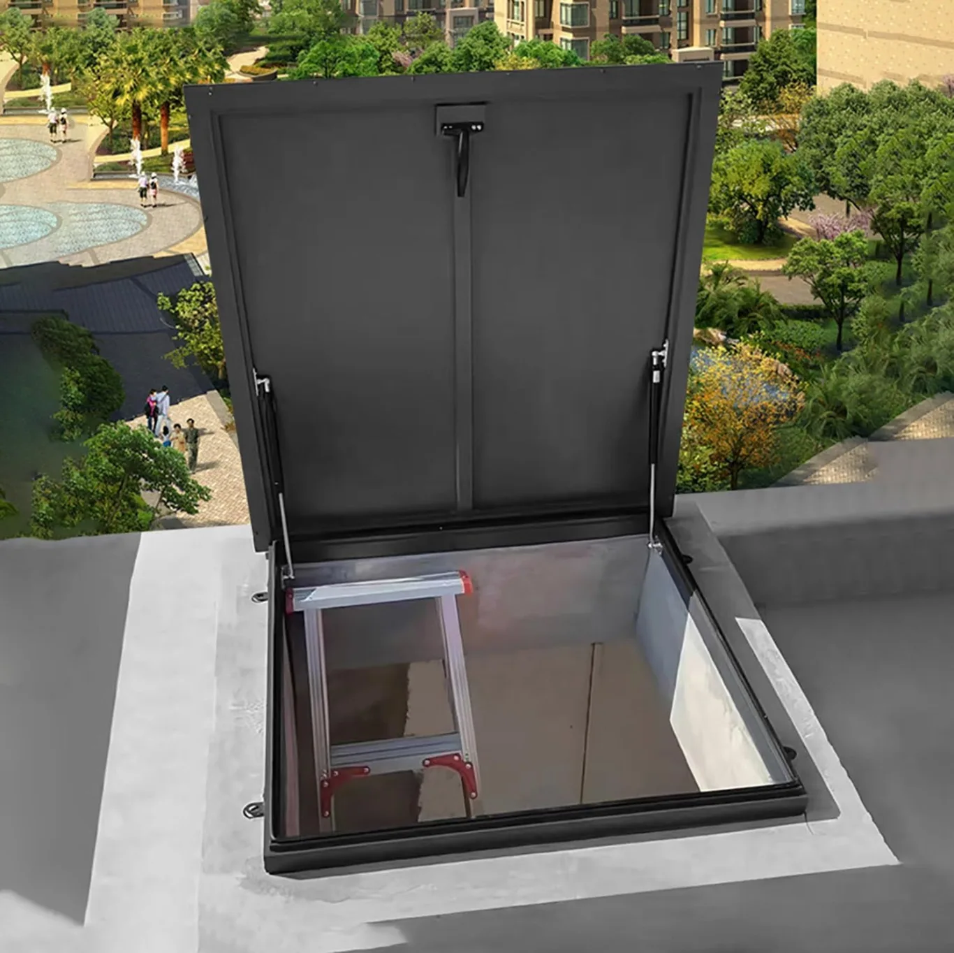 Aluminium-Dachluke, abschließbarer Griff, Ventilat für Gewächshäuser, Dachöffnung mit Stützstange, ideal für Hausdächer (50 x 70 cm) - Bild 1