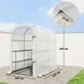 Outsunny Gewächshaus mit Regalen, 123 x 187 x 189 cm, kleines Gewächshaus mit aufrollbarer Tür, Polyethylen-Plane mit hoher Dichte 140 g/m², verlängert um 10 cm, Weiß - Thumbnail 7