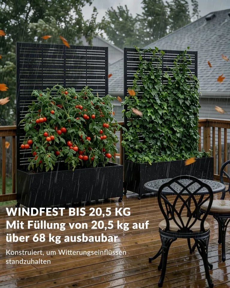 Hochbeet mit Sichtschutz, Metall Pflanzkasten mit Rankgitter und Rollen, freistehender Pflanzkübel 33cm tief, wetterfest für Blumen und Kletterpflanzen - Ideal für Garten, Balkon und Terrasse – Bild 5