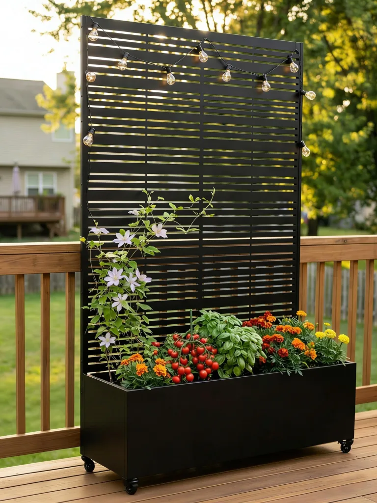 Hochbeet mit Sichtschutz, Metall Pflanzkasten mit Rankgitter und Rollen, freistehender Pflanzkübel 33cm tief, wetterfest für Blumen und Kletterpflanzen - Ideal für Garten, Balkon und Terrasse – Bild 1