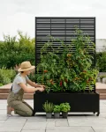 Hochbeet mit Sichtschutz, Metall Pflanzkasten mit Rankgitter und Rollen, freistehender Pflanzkübel 33cm tief, wetterfest für Blumen und Kletterpflanzen - Ideal für Garten, Balkon und Terrasse - Thumbnail 6