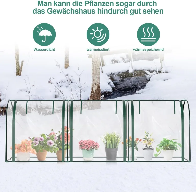 UV-beständig Winterfest Foliengewächshaus mit Aufrollbar Seitenwände ,Stahlrahmen Gewächshaus 270x90x90cm,Tomatenhaus für Gemüse Pflanzen Transparent – Bild 6