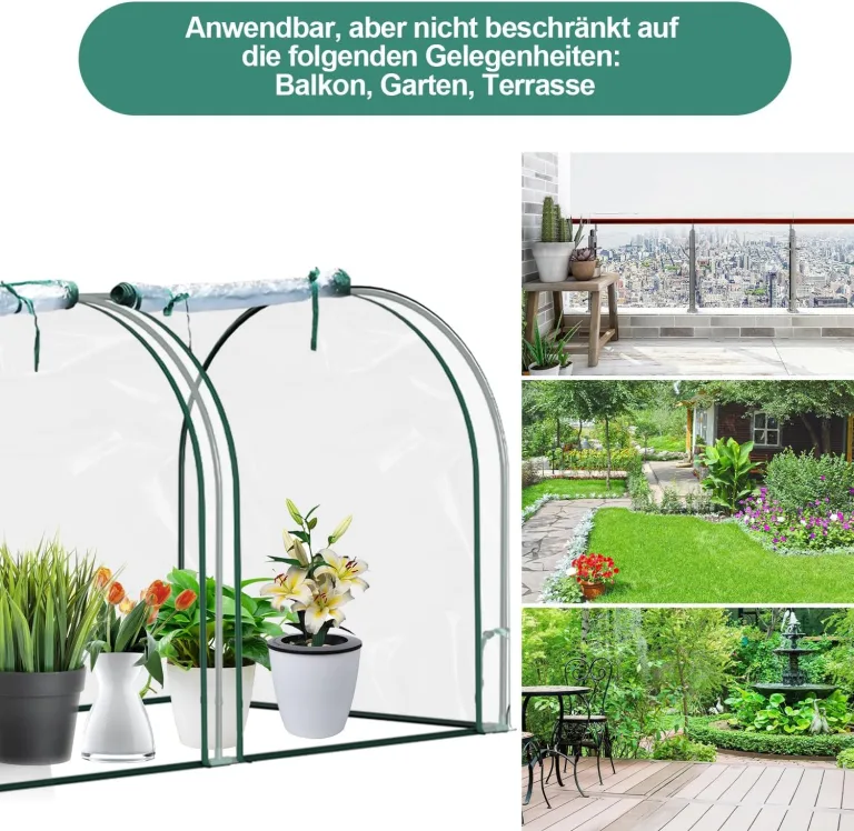 UV-beständig Winterfest Foliengewächshaus mit Aufrollbar Seitenwände ,Stahlrahmen Gewächshaus 270x90x90cm,Tomatenhaus für Gemüse Pflanzen Transparent – Bild 7