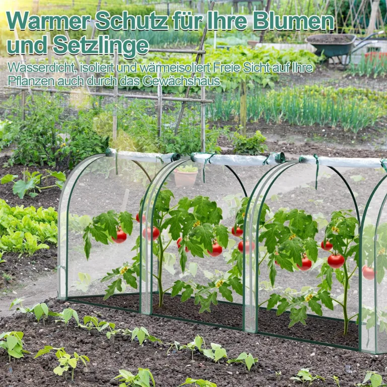 UV-beständig Winterfest Foliengewächshaus mit Aufrollbar Seitenwände ,Stahlrahmen Gewächshaus 270x90x90cm,Tomatenhaus für Gemüse Pflanzen Transparent – Bild 9