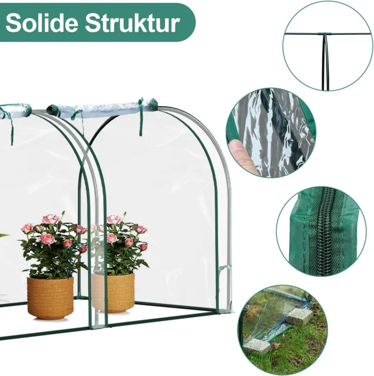 UV-beständig Winterfest Foliengewächshaus mit Aufrollbar Seitenwände ,Stahlrahmen Gewächshaus 270x90x90cm,Tomatenhaus für Gemüse Pflanzen Transparent – Bild 5