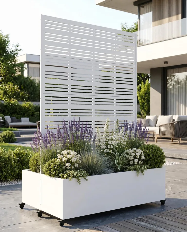 Hochbeet mit Sichtschutz, Metall Pflanzkasten mit Rankgitter und Rollen, freistehender Pflanzkübel 33cm tief, wetterfest für Blumen und Kletterpflanzen - Ideal für Garten, Balkon und Terrasse – Bild 10