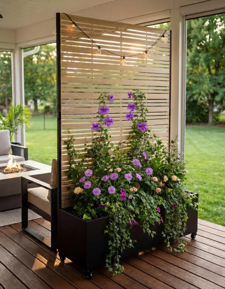 Hochbeet mit Sichtschutz, Metall Pflanzkasten mit Rankgitter und Rollen, freistehender Pflanzkübel 33cm tief, wetterfest für Blumen und Kletterpflanzen - Ideal für Garten, Balkon und Terrasse – Bild 1