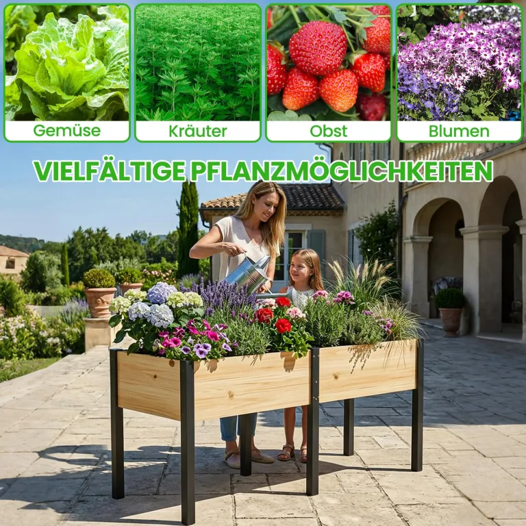 Hochbeet aus Holz - 180x60x80cm Großes Erhöhtes - Modern & Extrem Stabil Pflanzkasten & Blumenkasten - Pflanzbeet Kräuterbeet Blumenbeet für Garten Balkon Terrasse – Bild 2