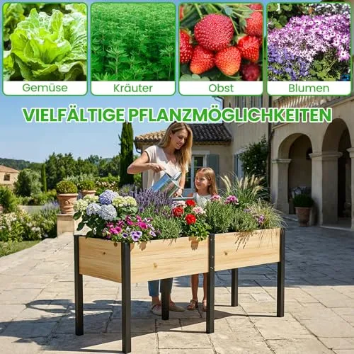Hochbeet aus Holz - 180x60x80cm Großes Erhöhtes - Modern & Extrem Stabil Pflanzkasten & Blumenkasten - Pflanzbeet Kräuterbeet Blumenbeet für Garten Balkon Terrasse – Bild 9