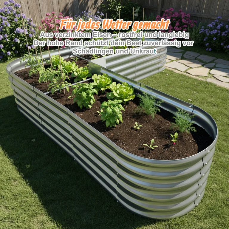 Relaxdays Hochbeet, L-Form, verzinktes Metall, HxBxT: 43 x 203 x 203 cm, Gartenbeet für Gemüse, Kräuter, Blumen, Silber – Bild 2