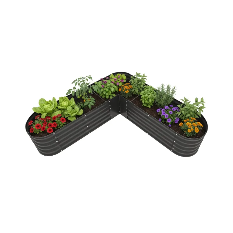Relaxdays Hochbeet, L-Form, verzinktes Metall, HxBxT: 43 x 203 x 203 cm, Gartenbeet für Gemüse, Kräuter, Blumen, Silber – Bild 7