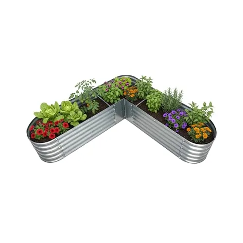 Relaxdays Hochbeet, L-Form, verzinktes Metall, HxBxT: 43 x 203 x 203 cm, Gartenbeet für Gemüse, Kräuter, Blumen, Silber – Bild 8